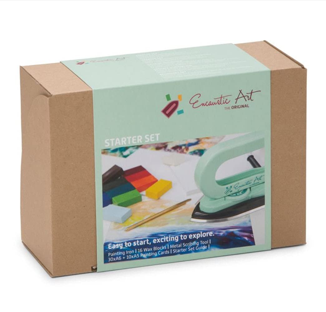 Encaustic Art The Original -Encaustic Starter Kit -Includes Painting Iron, Basic Wax Blocks Set, Cards, & Scribing Tool-Encaustic Painting Supplies