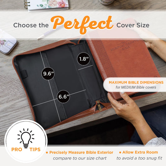 Christian Art Gifts Classic Vegan Leather Bible Cover for Men & Women: Trust in the Lord Inspirational Bible Verse, Sturdy Easy Carry Book Case, Pen Loops, Pockets, Accessory Stationery Storage, Brown