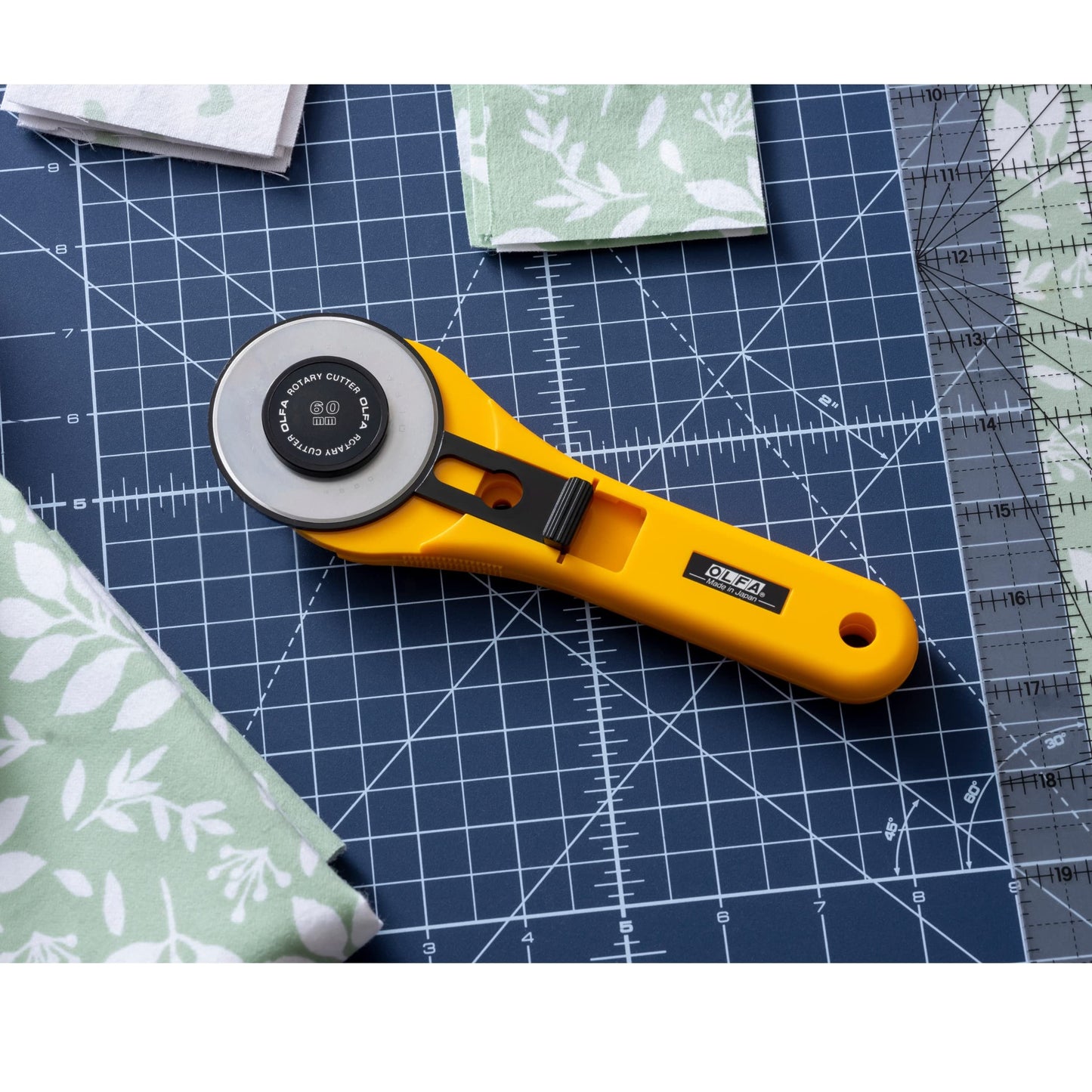 OLFA 60mm Straight Handle Rotary Cutter (RTY-3/G) - Rotary Fabric Cutter w/Blade Cover for Crafts, Sewing, Quilting, Replacement Blade: OLFA RB60-1