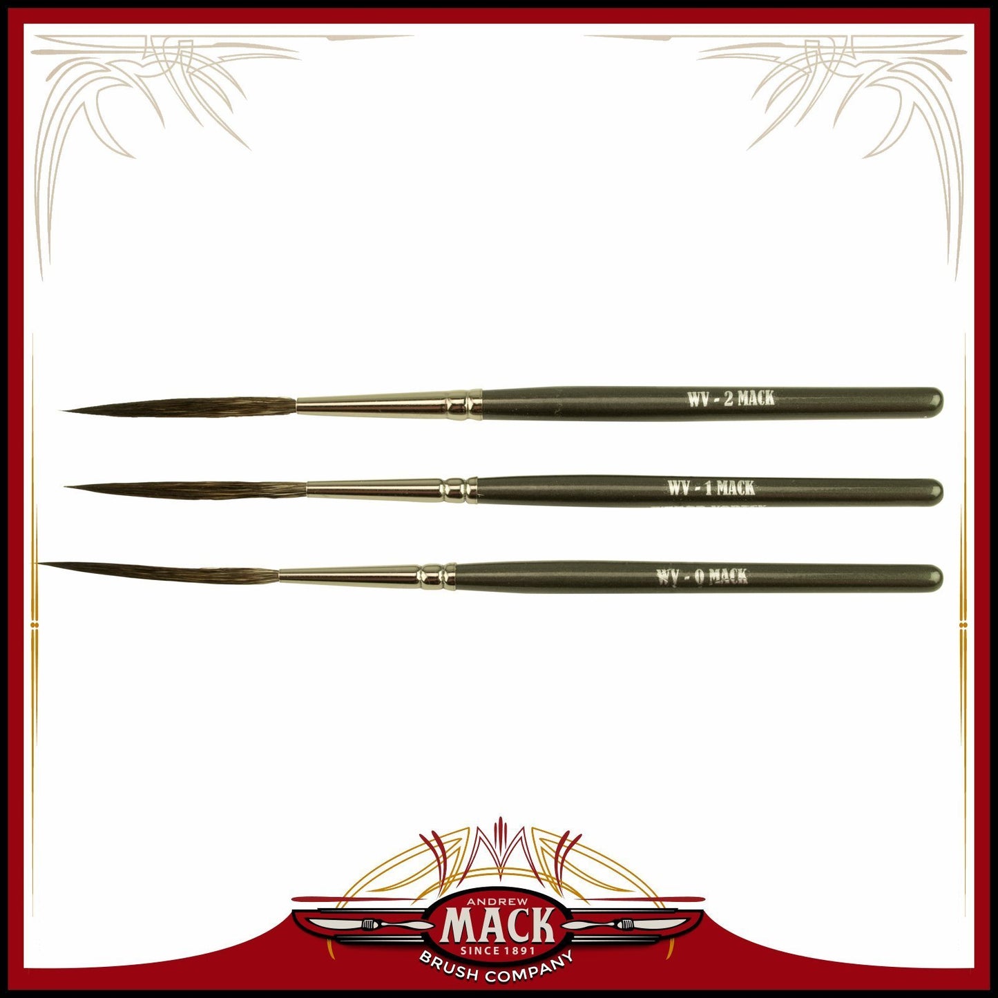Set of 3 Sizes 0-2 Wizard Vortex Scroll Pinstriper Blue Squirrel Grey Handle Brush