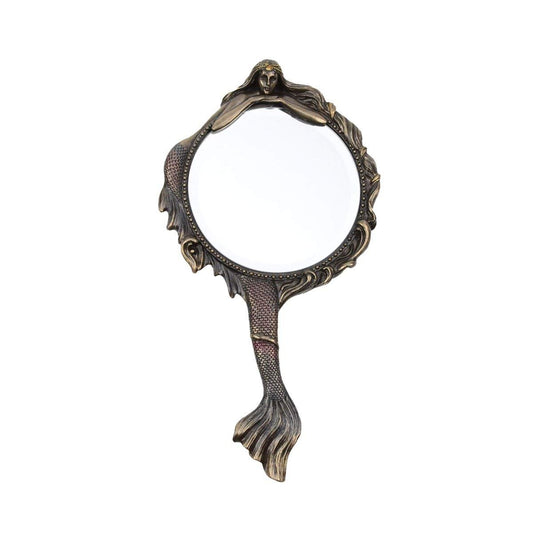 Unicorn Studios Vintage Style Hand Held Mermaid Vanity Mirror Cold Cast Resin Antique Bronze Finish