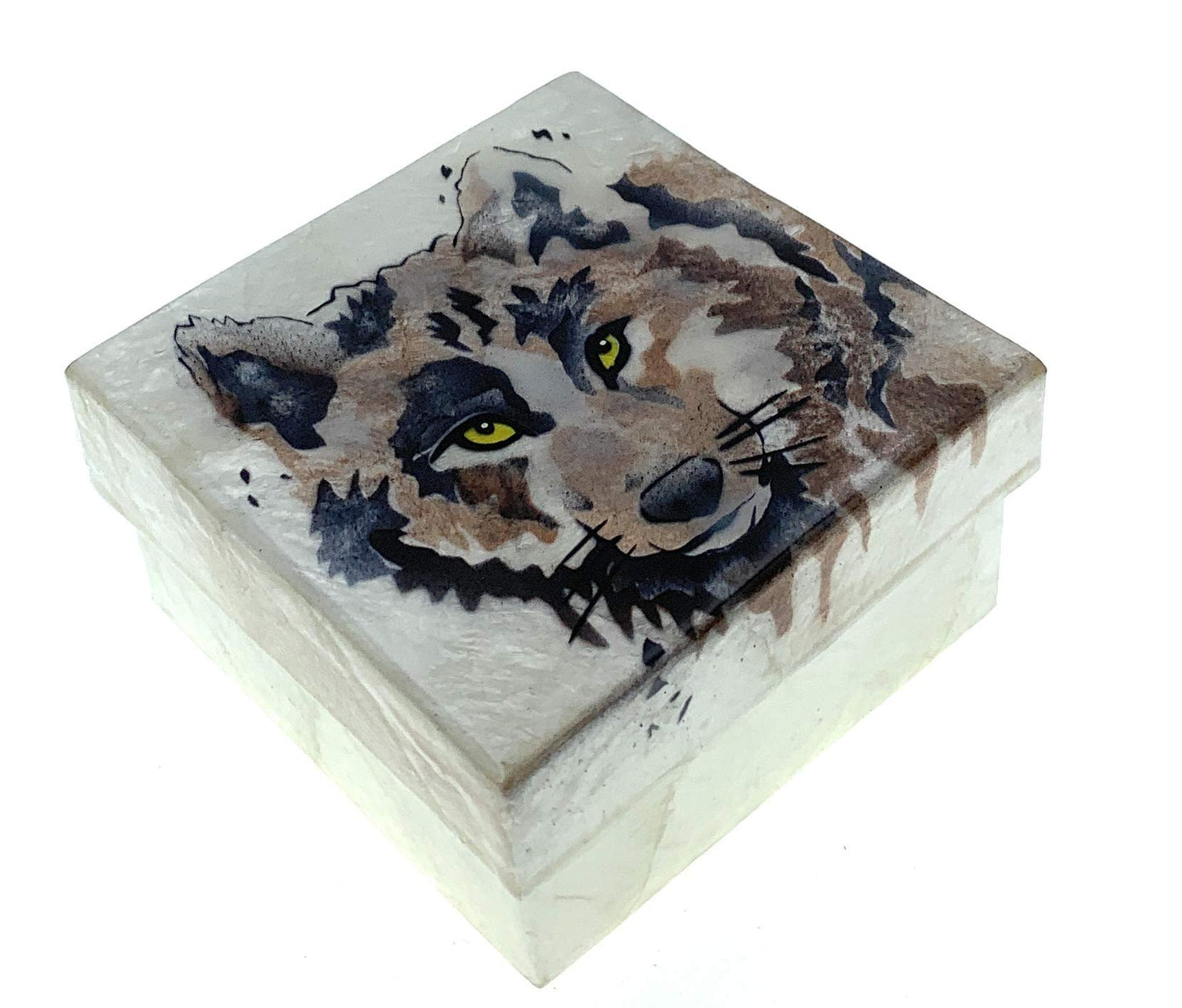 Kubla Crafts Wolf Capiz Shell Keepsake Box, 3 Inches X 3 Inches