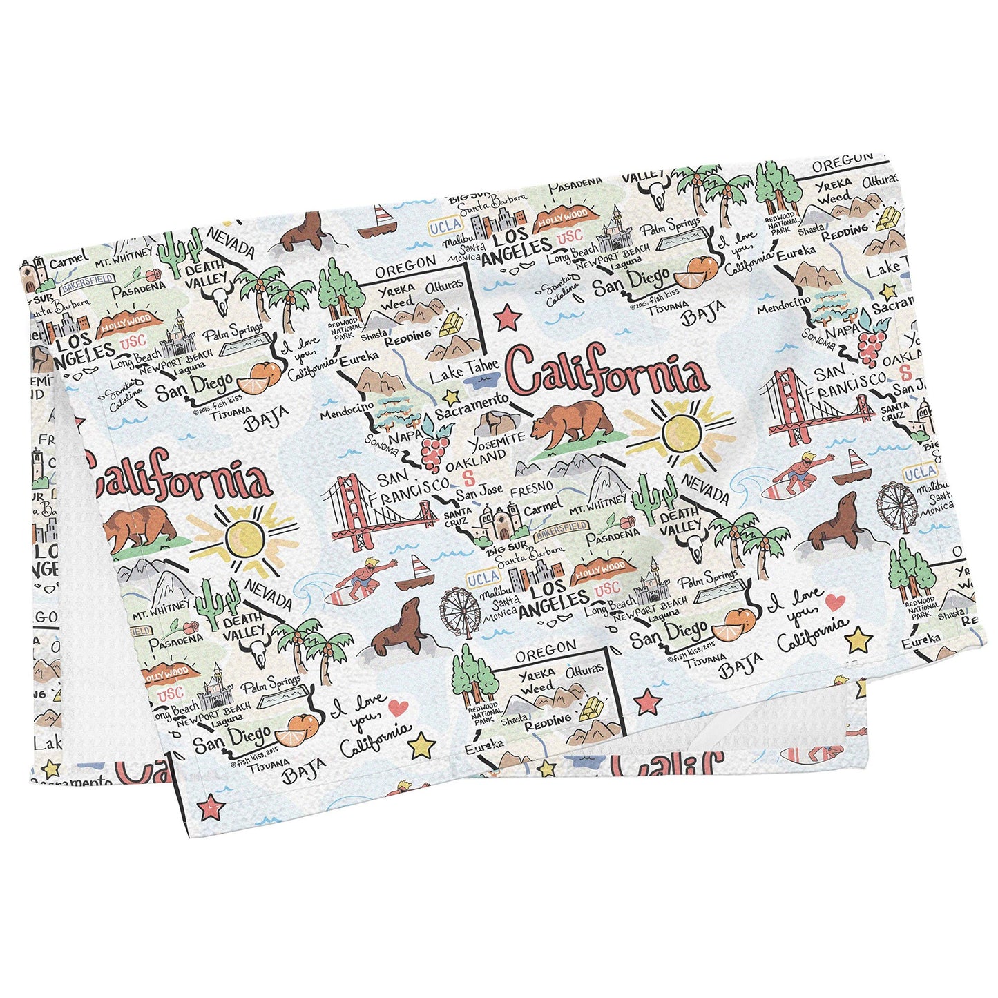 Fish Kiss 16"x24" Map Towel is 100% Microfiber Waffle Weave Help You Explore in Detail – Our Super Absorbent & Soft, Machine Washable State Map Towel is Stain & Wrinkle Resistant