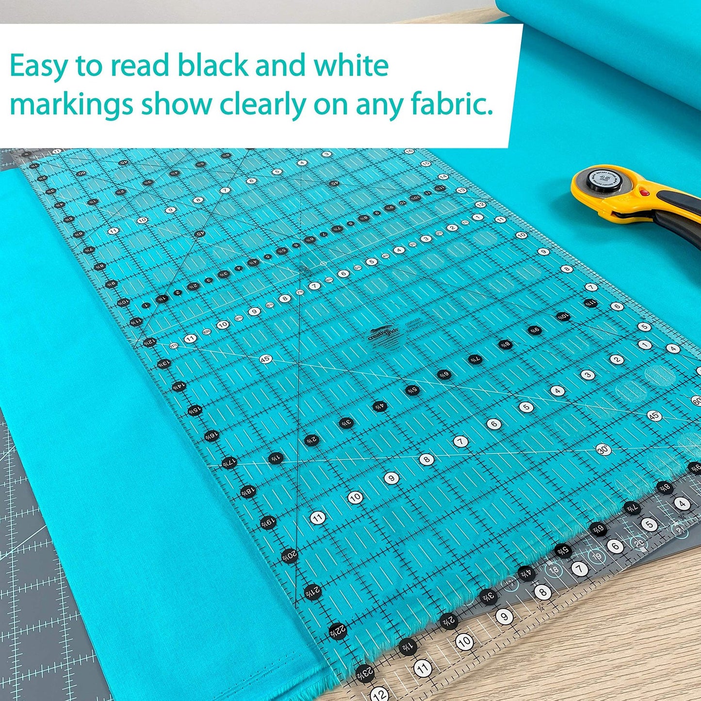Creative Grids Quilt Ruler 12-1/2in x 24-1/2in Rectangle – CGR1224 – Made in USA, Non-Slip Grip Acrylic Quilting, Sewing, Crafting, Patchwork Ruler for Measuring & Cutting Fabric