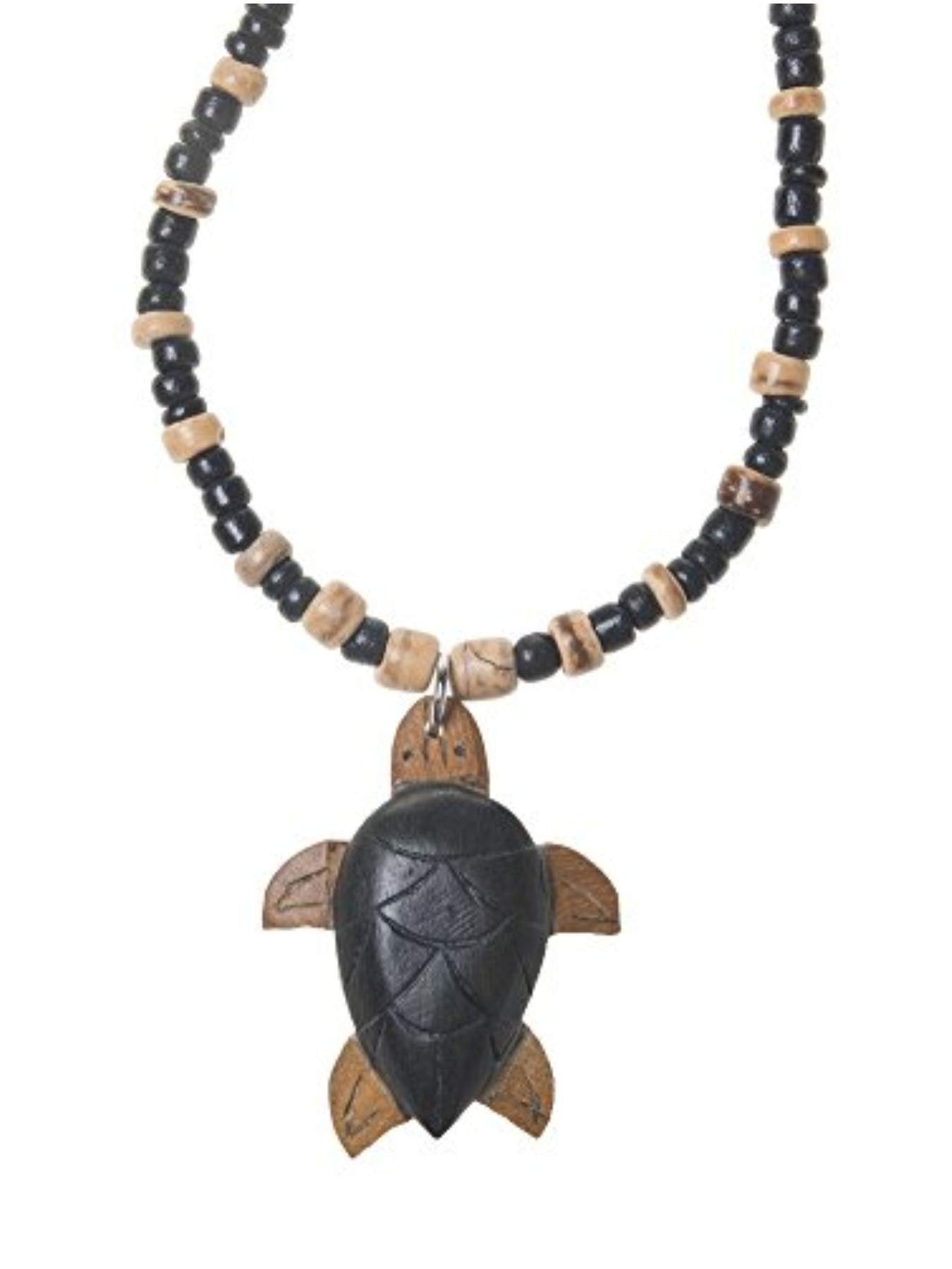 Welcome to the Islands Wooden Turtle Tiger Coconut Wood Beaded Necklace