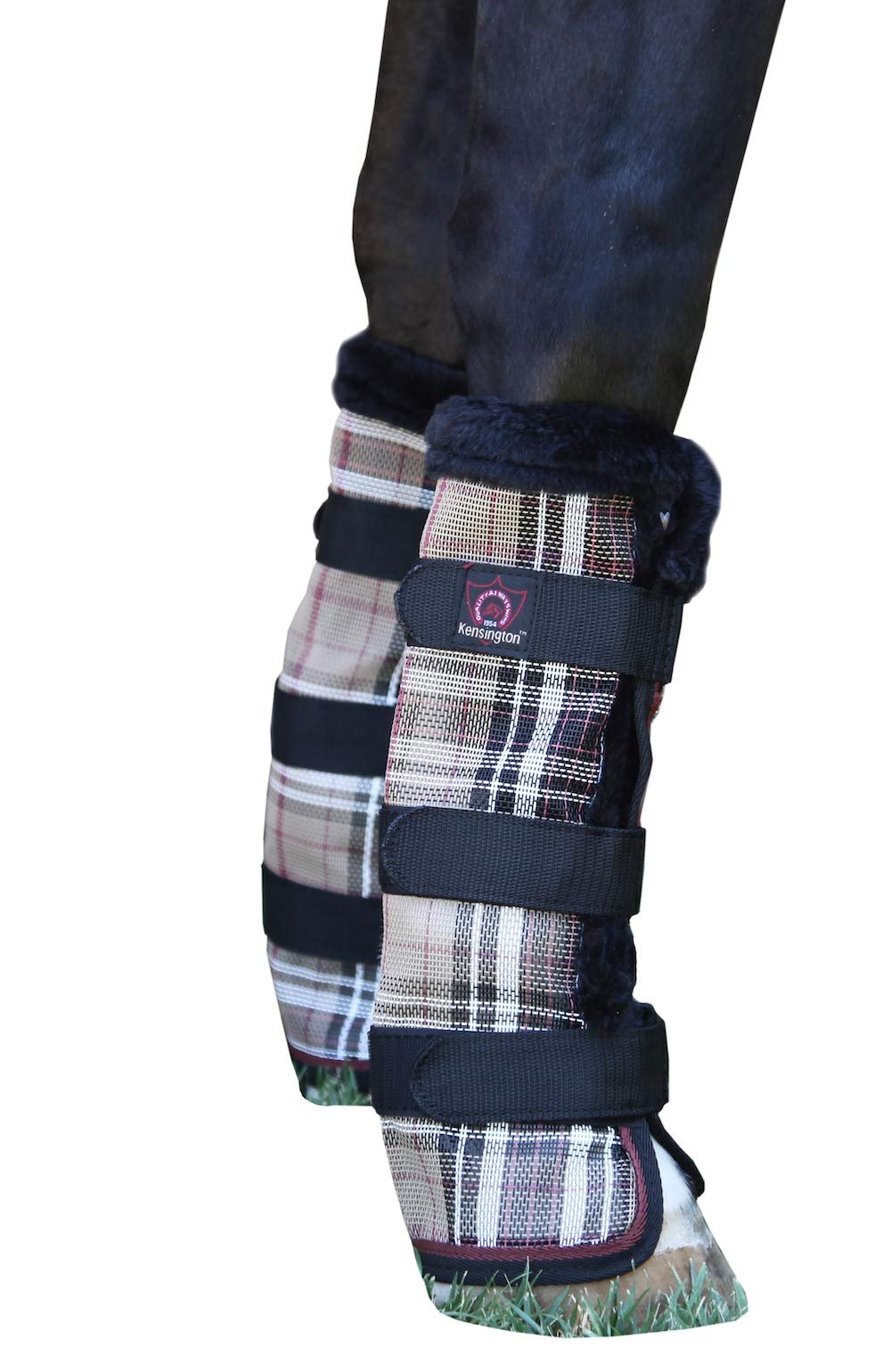 Kensington Natural Horse Fly Boots - Fleece Trimmed - Stay-Up Technology - Protection from Insect Bites and UV Rays - Sold in Pairs (2 Boots) - Medium - Tan