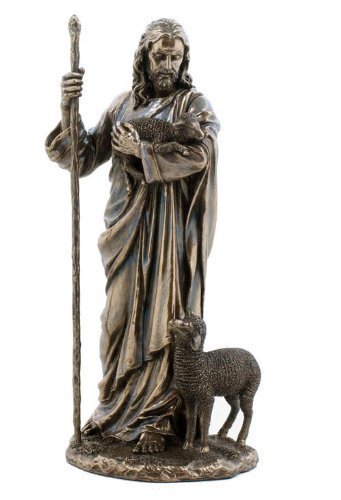 WU Jesus The Good Shepherd Statue Sculpture 11 ½-Inch (Bronze)