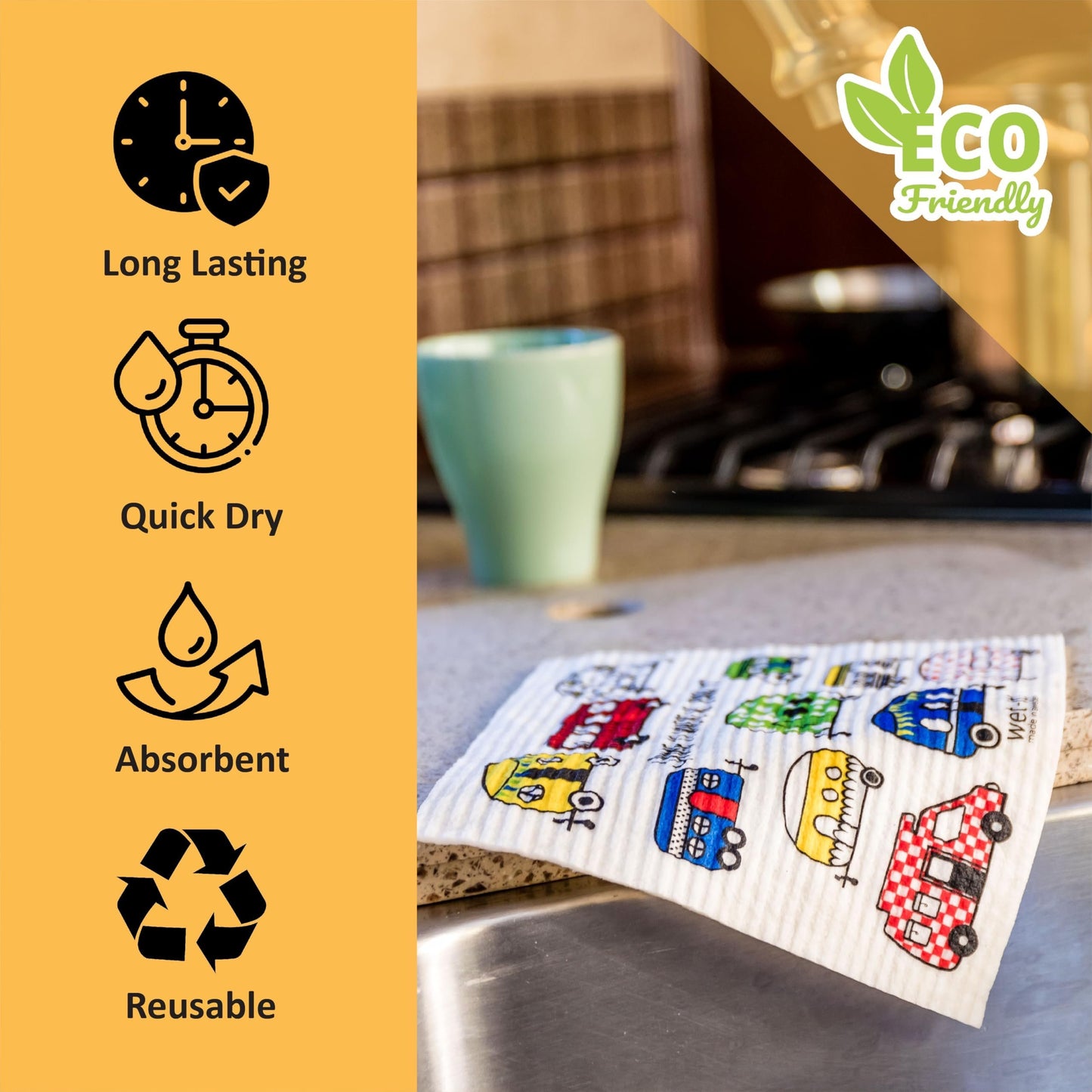 Wet-It! Swedish Dishcloth States – Reusable Paper Towels, Highly Absorbent & Biodegradable Dish Cloths, Non-Scratch, Durable, Machine Washable Cleaning Towels