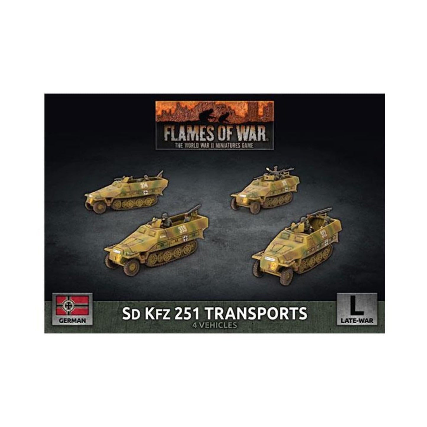 Flames of War Late War German SdKfz 251 Transports 4X Plastic Halftracks GBX152
