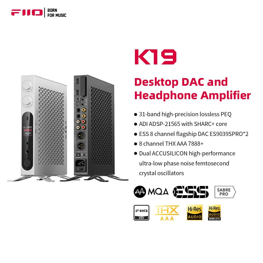 FiiO K19 Dual ES9039SPRO Desktop DAC HiFi Audio DSD512, 31-Band PEQ, XMOS XU-316 for HDMI/Coaxial/Optical Audio Decoder