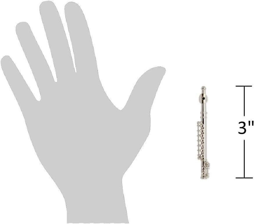 Broadway Gift Decorative Miniature Silver Flute Music Instrument -Miniature Replica with Lined Case, Size 3 in.
