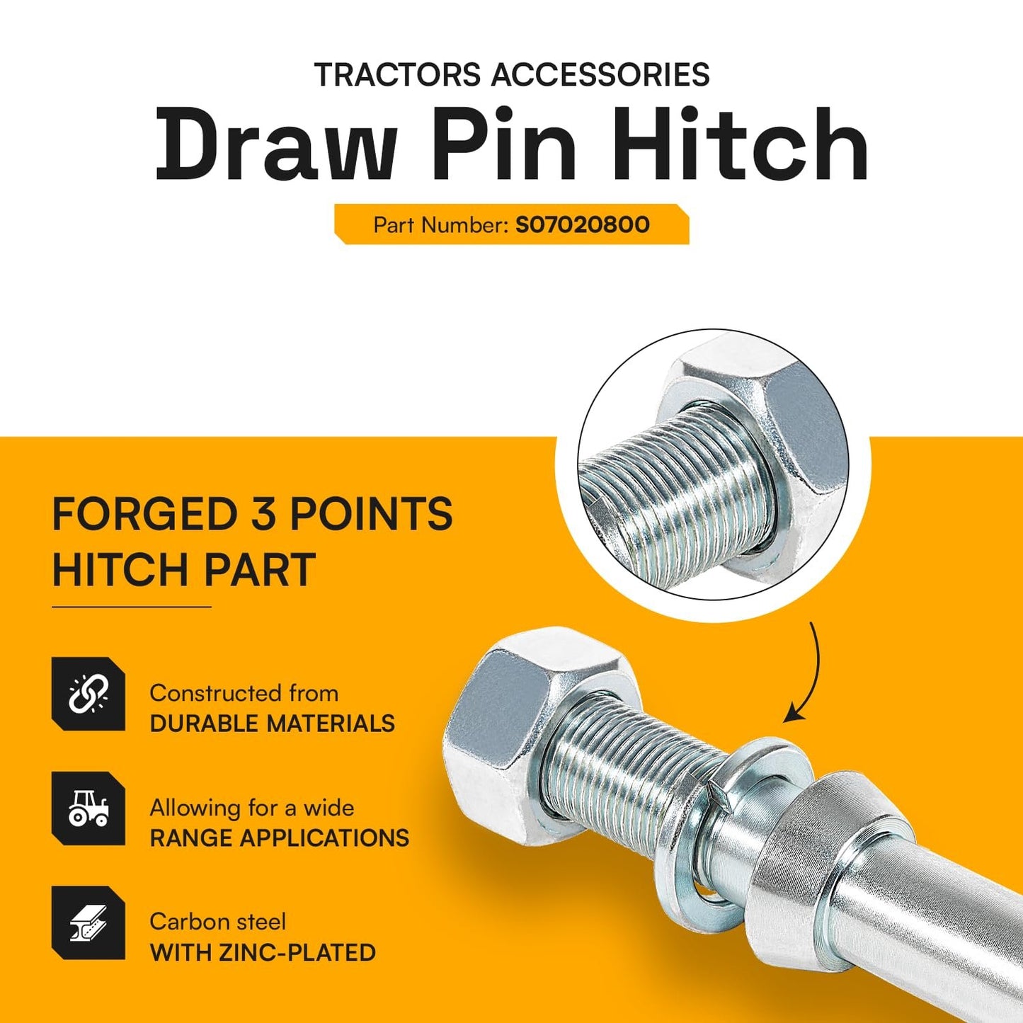 Upgraded S07020800 Cat 1 Draw Pin Hitch Tractor Pins, Cat 1 Top Link Pin 5-1/2 in Universal Forged Draw Pin Lift Arm Pin Accessories for Tractors, 3 Pack