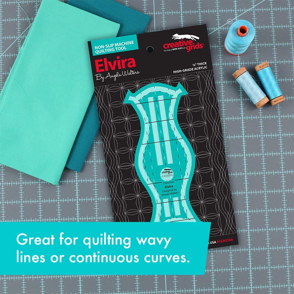 Creative Grids Machine Quilting Tool Elvira – CGRQTA6 – Made in USA, Non-Slip Grip Acrylic Quilting & Sewing Template Ruler for Free-Motion quilt Patchwork Design on Domestic Sewing & Longarm Machines
