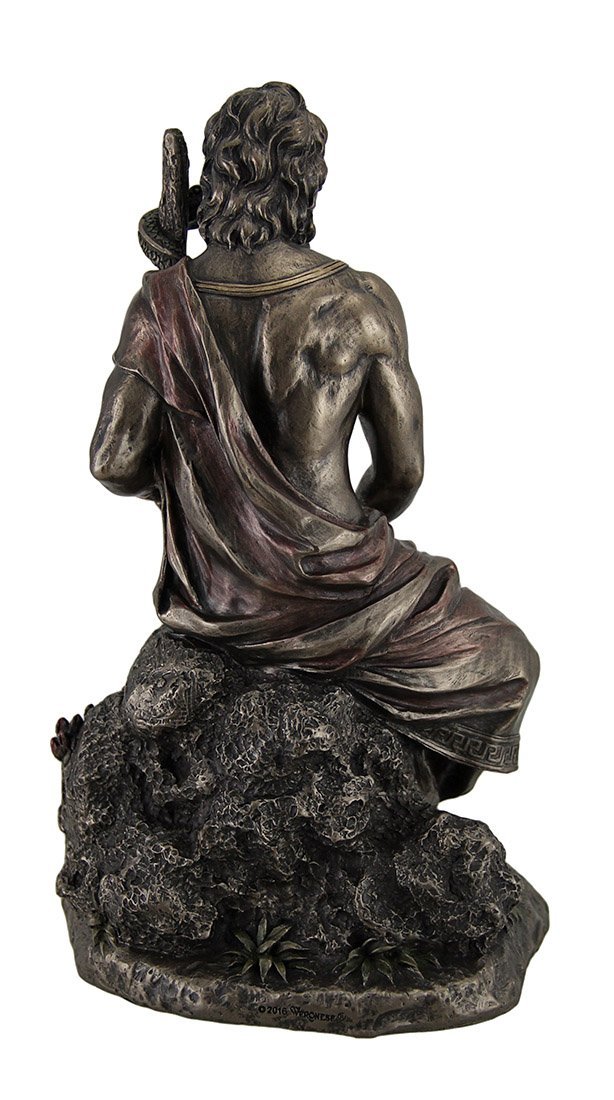 Veronese Design Asclepius Greek God of Medicine Holding Serpent Entwined Staff Bronzed Statue