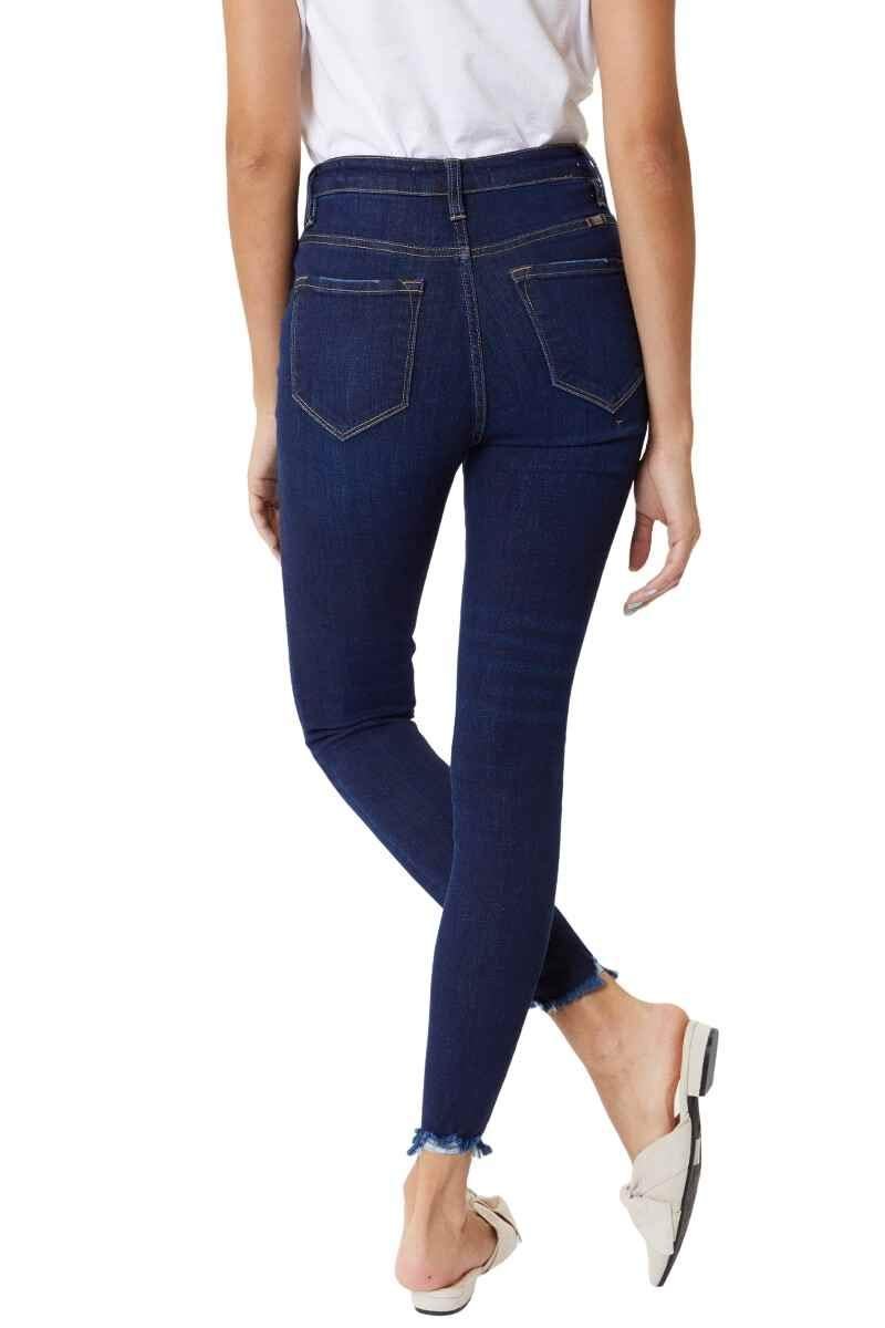 Kan Can Women's High Rise Button Fly Distressed Super Skinny Jeans