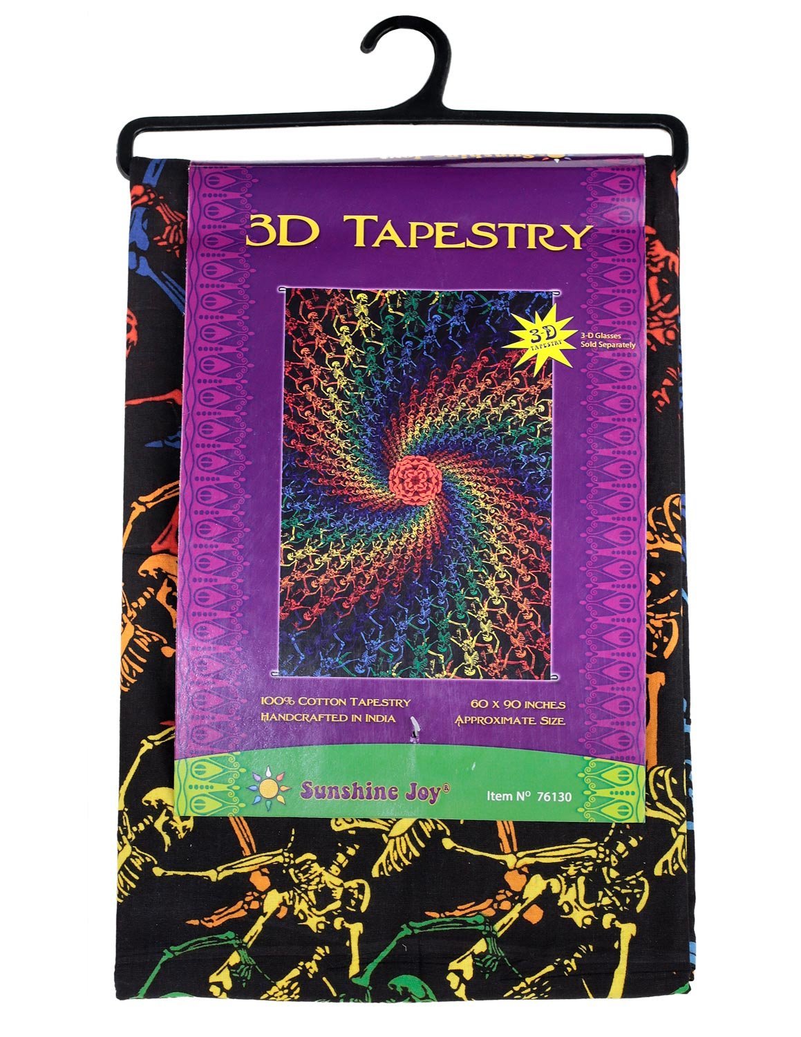 Sunshine Joy 3D Rainbow Skeletons Spiral Tapestry Tablecloth Wall Art Beach Sheet Huge 60x90 Inches - Amazing 3D Effects