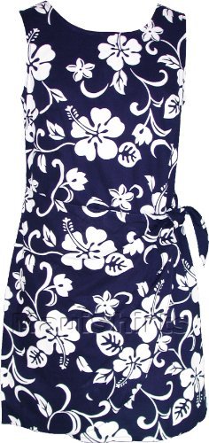 RJC Women's Classic Hibiscus Hawaiian Mock Wrap Sarong Dress Navy Blue XXL