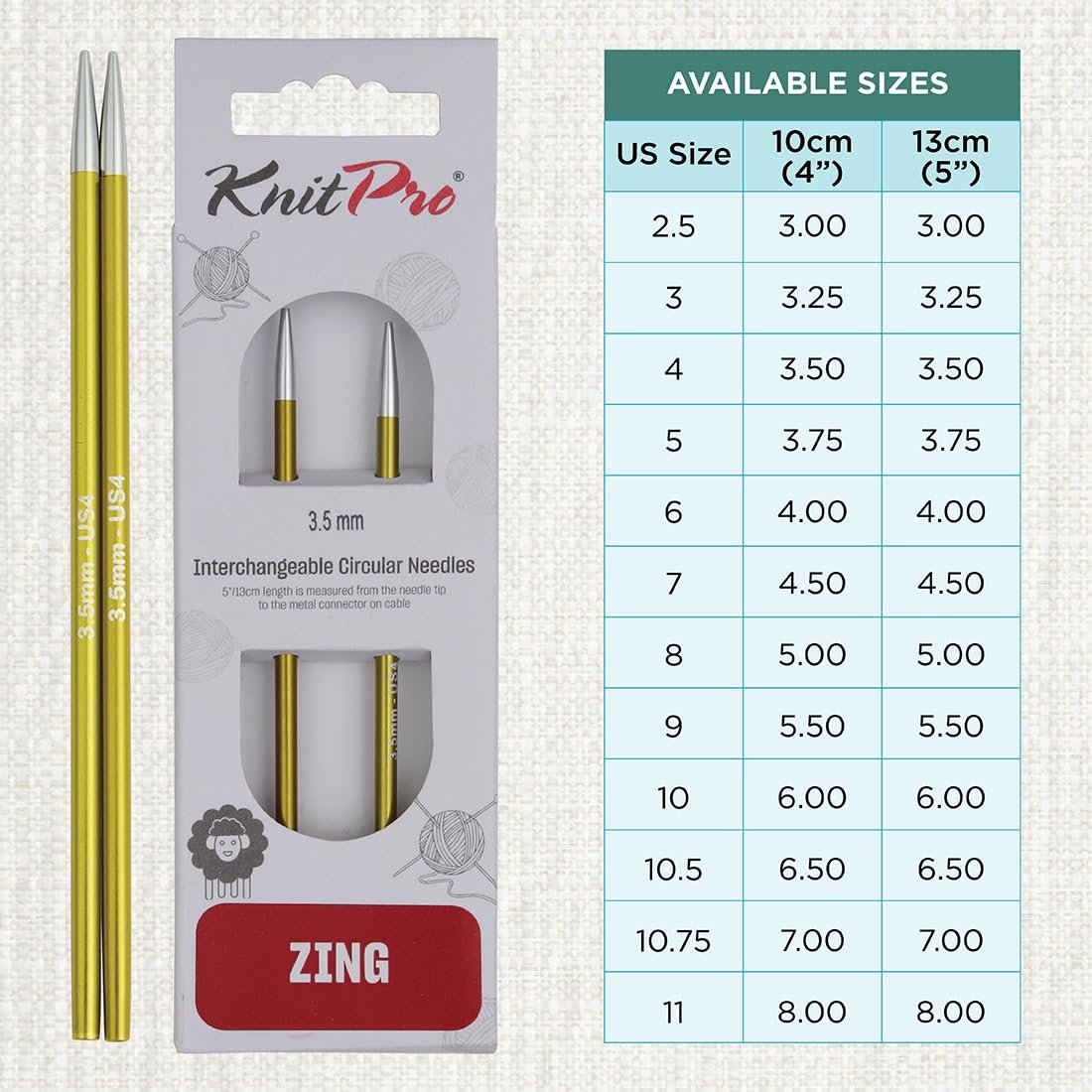 KnitPro Zing Interchangeable Circular Needles 4" (10cm)
