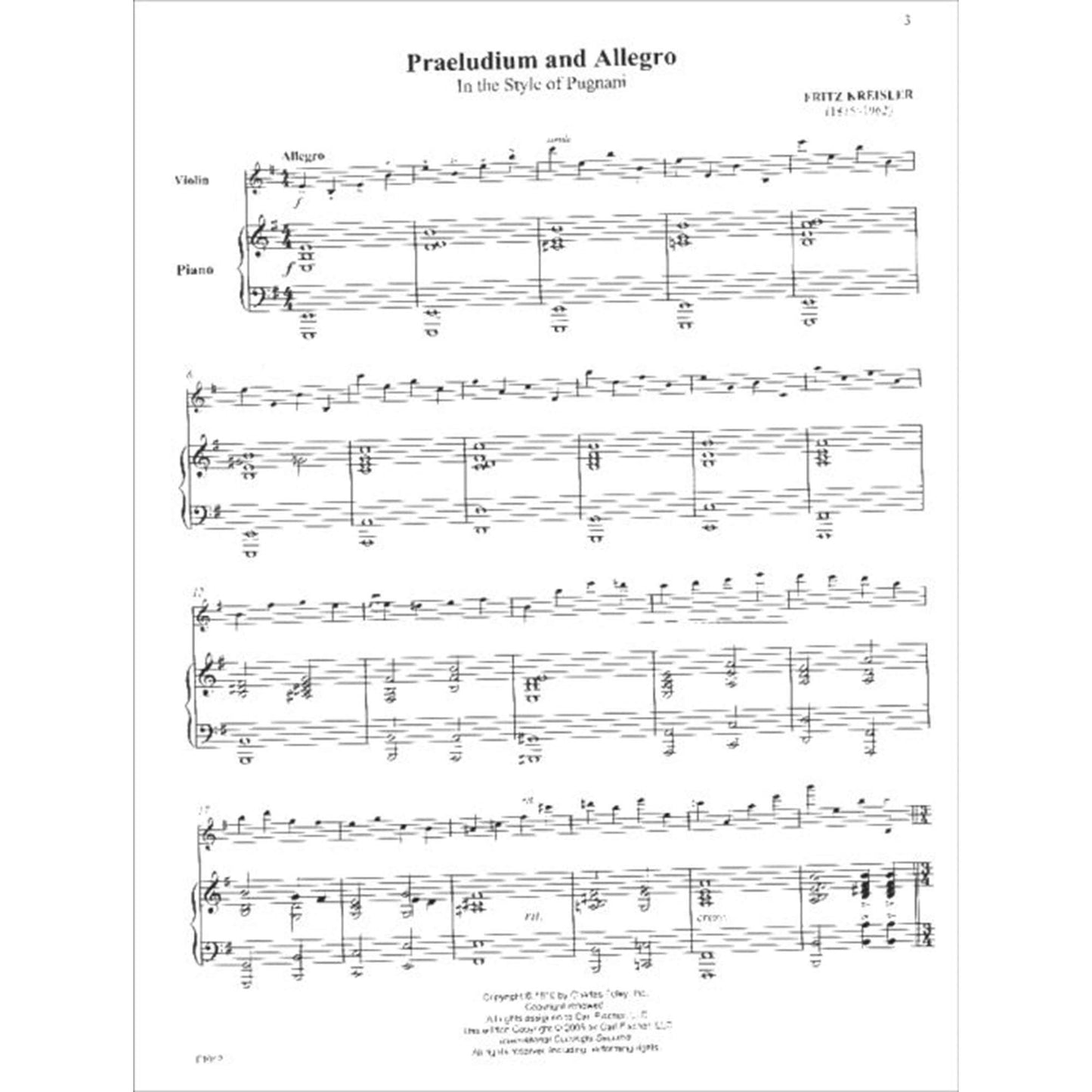 Carl Fischer Kreisler: Praeludium and Allegro (In the Style of Pugnani)