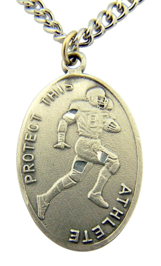 WJH Silver Tone Patron of Sports Saint Sebastian Football Athlete Medal, 1 Inch