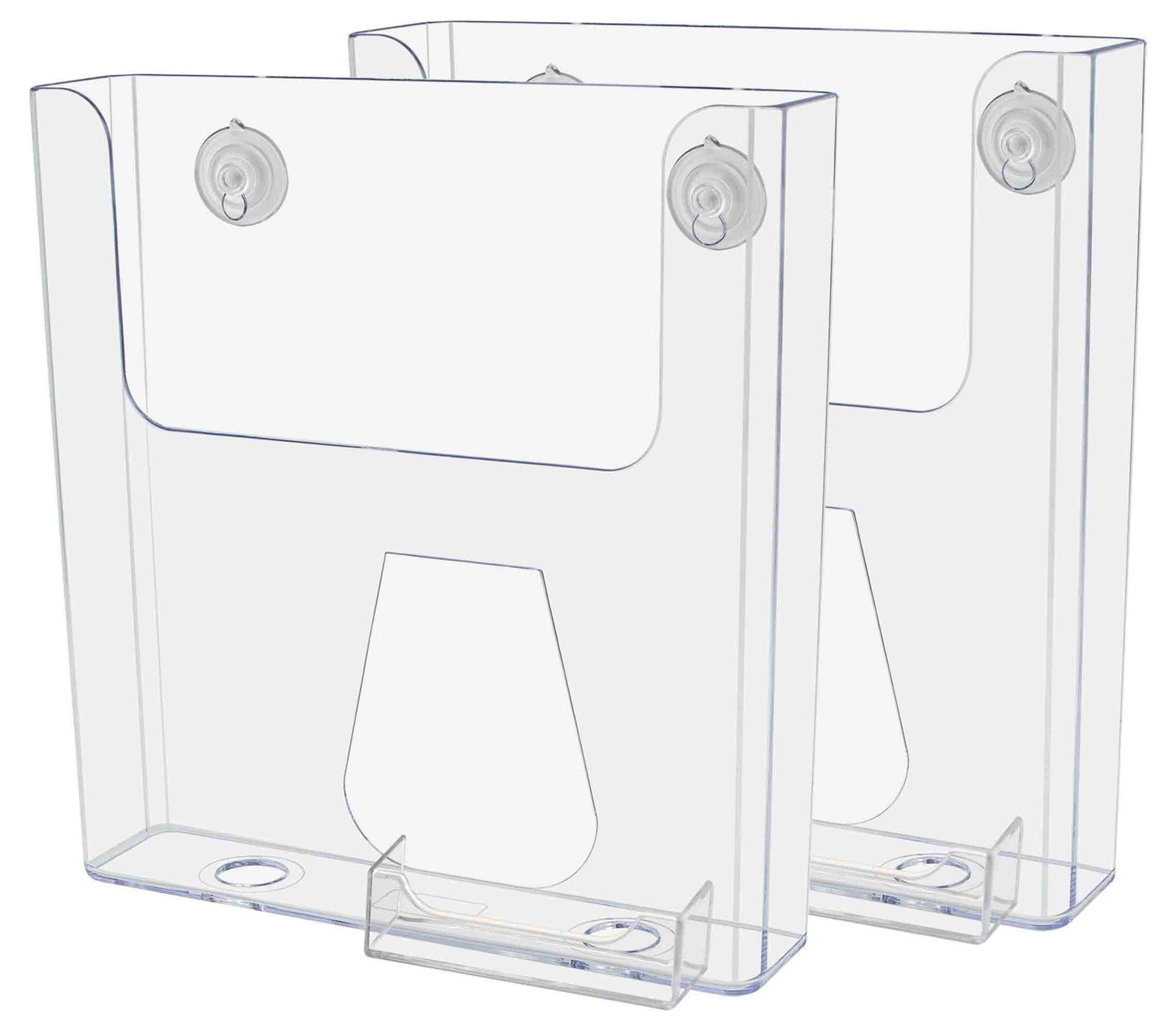 Marketing Holders 2 Pack Window Mount 8.5" Wide Brochure Magazine Holder with Attached 3.5 x 2 Inch Business Card Pocket Glass Surface Mount Suction Cup Pamphlet Catalog Booklet Display