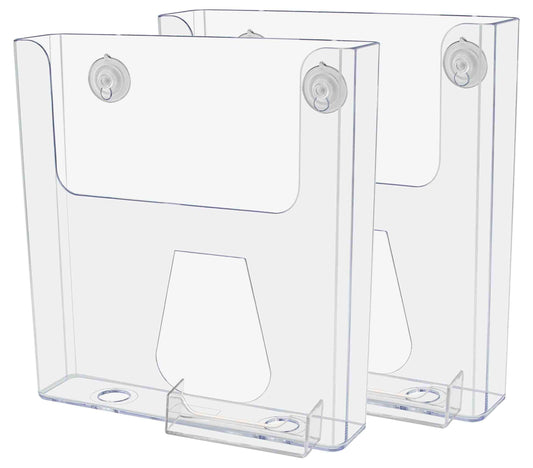 Marketing Holders 2 Pack Window Mount 8.5" Wide Brochure Magazine Holder with Attached 3.5 x 2 Inch Business Card Pocket Glass Surface Mount Suction Cup Pamphlet Catalog Booklet Display