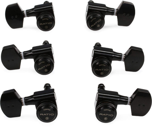 Graph Tech PRL-8311-B0 Ratio 3+3 Electric Guitar Locking Machine Heads - Contemporary Style/Black Finish