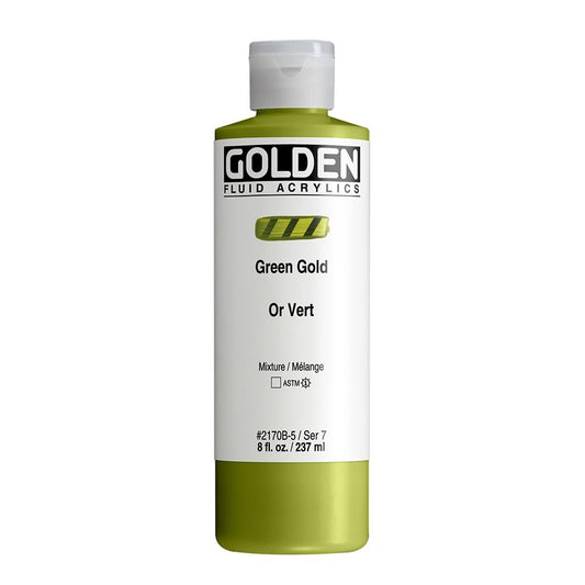Fluid Acrylics by GOLDEN, Green Gold, 8 fl. oz. Bottle, Professional Acrylic Paint, Transparent
