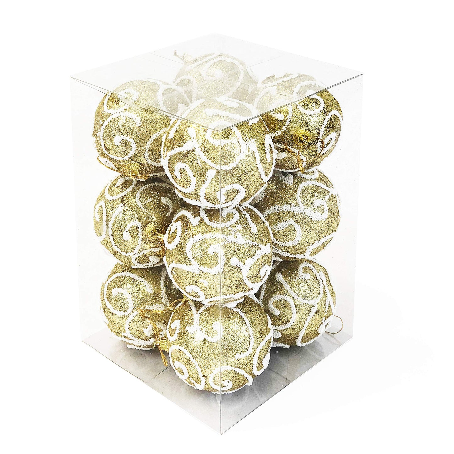 Allgala 12 Pack 3 Inch Christmas Tree Ornament Balls-Glitter Decorated Foam Large Xmas Ball-