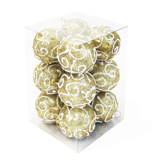 Allgala 12 Pack 3 Inch Christmas Tree Ornament Balls-Glitter Decorated Foam Large Xmas Ball-