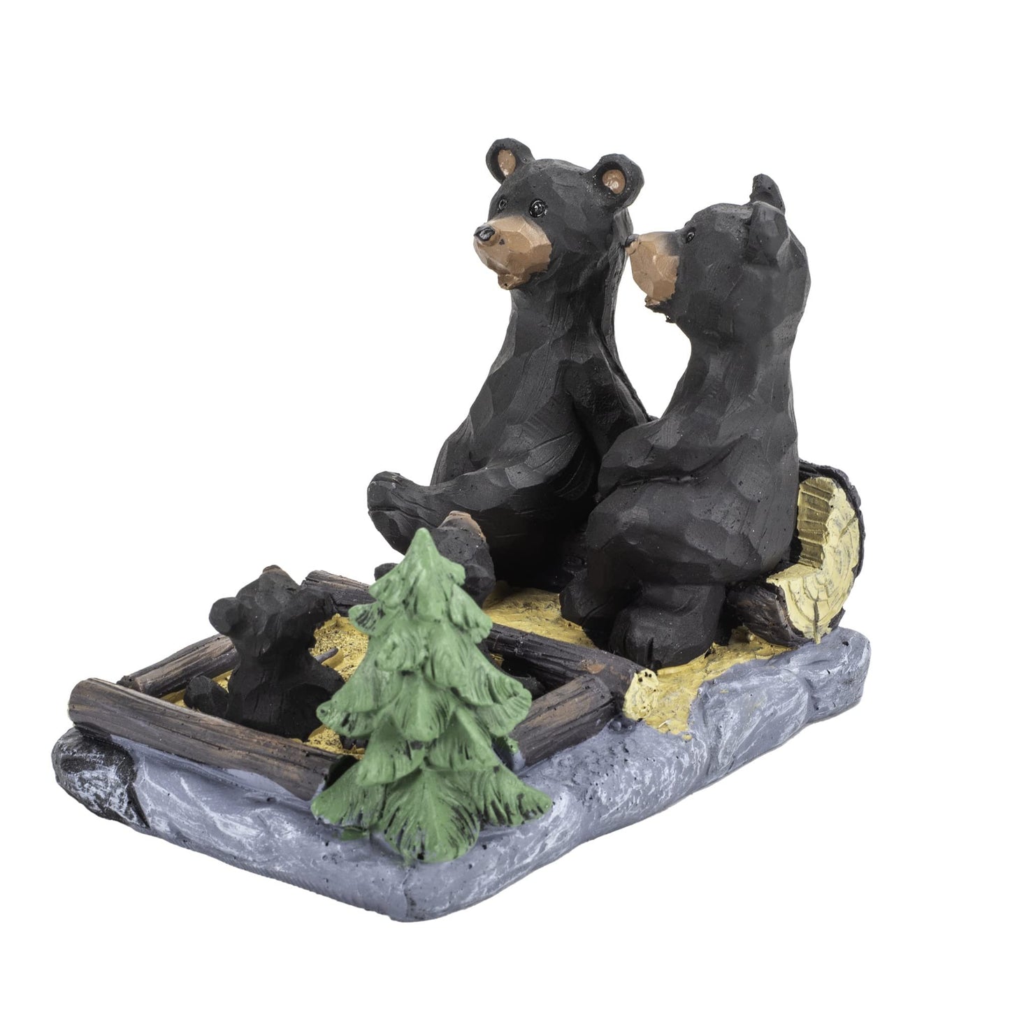 Bear Family Playing in Sandbox Natural Black 6 x 4.25 Resin Stone Figurine