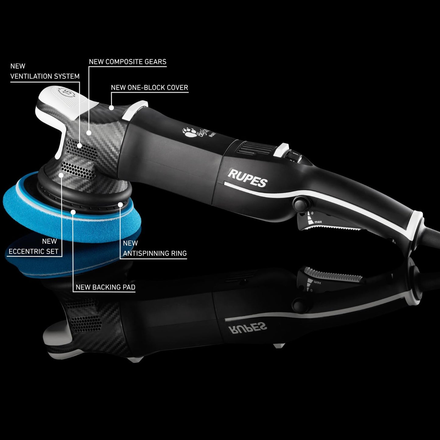 RUPES LHR15V for Bigfoot Mark V Random Orbital Polisher - Additional Accessories Included - Bigfoot Silver Tools Bag Included - Reduced Noise & Vibrations - Provides Optimal Balance