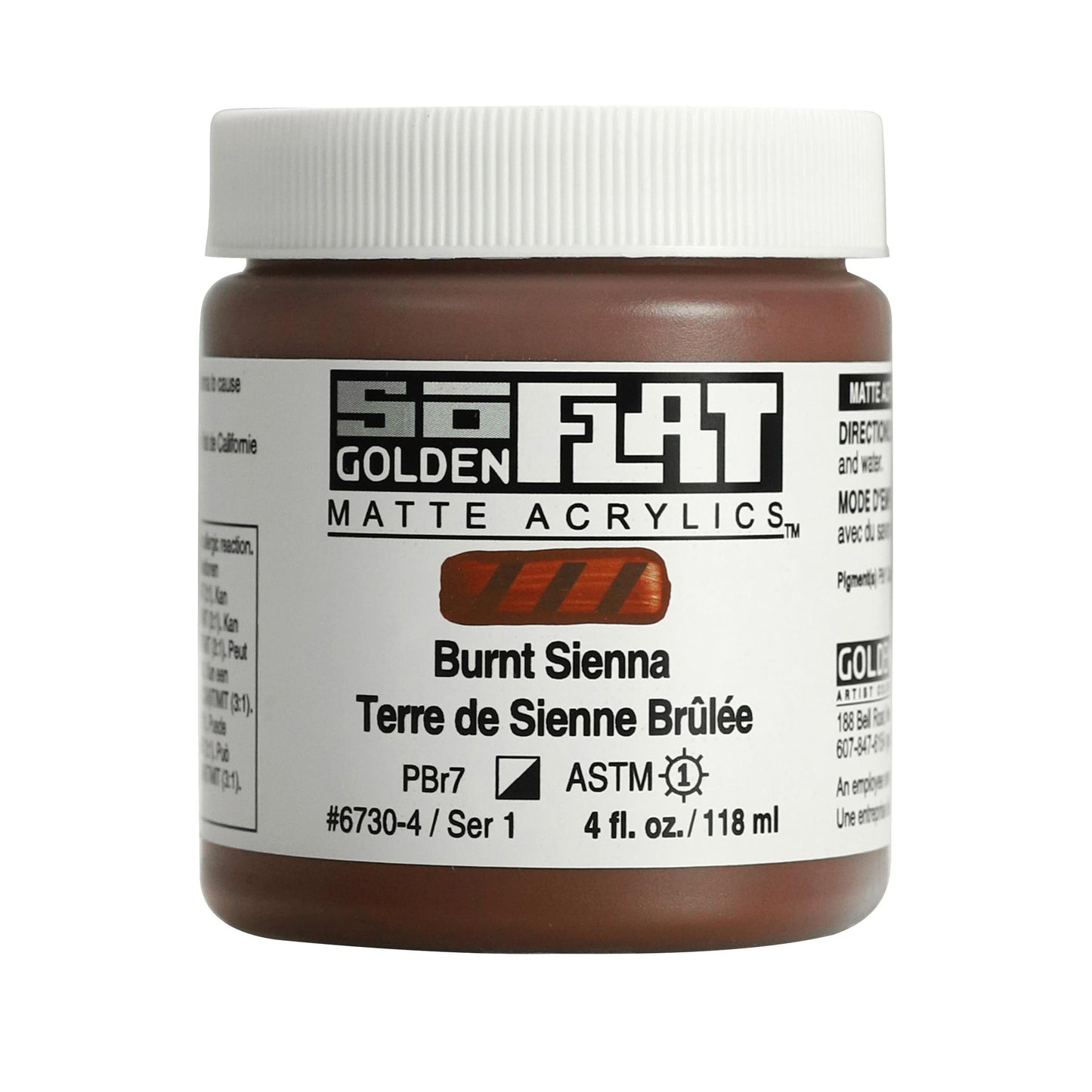 SoFlat Matte Acrylics by GOLDEN, Burnt Sienna, 4 fl. oz. Jar, Professional Acrylic Paint, Semi-Opaque