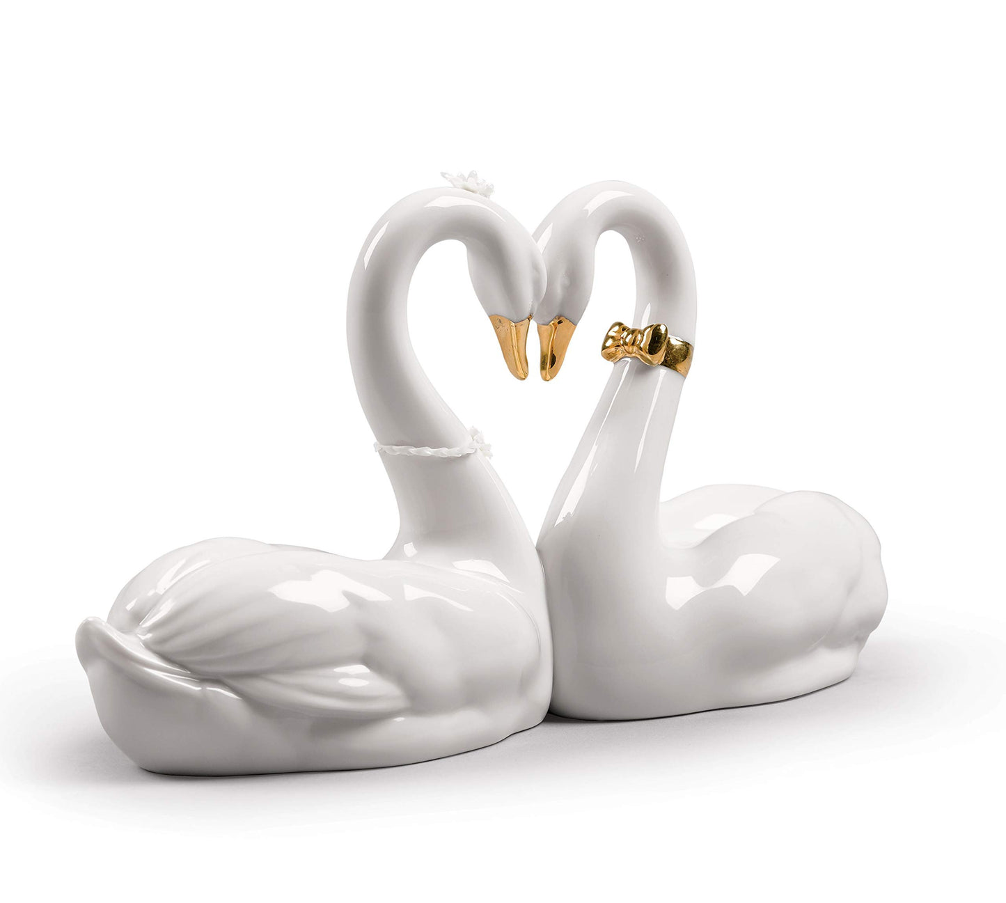 LLADRÓ Endless Love Swans Figurine. Golden Luster. Porcelain Swan Figure.