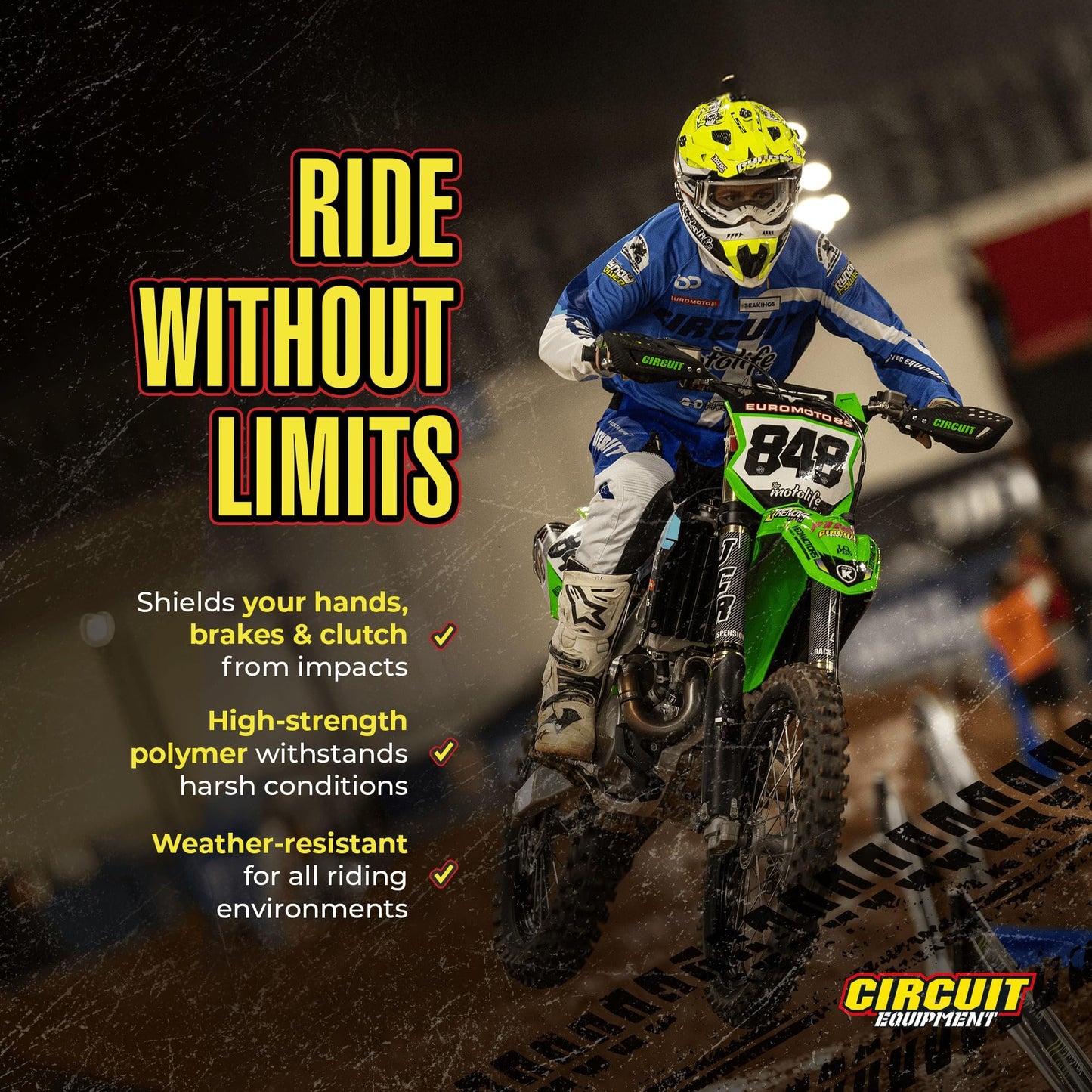 CIRCUIT EQUIPMENT Universal Motorcycle Handguards - High Strength Enduro Motorcycle Handguards Vector for Any Weather - Dirt Bike Handguards with Brackets, Nuts, & Screws