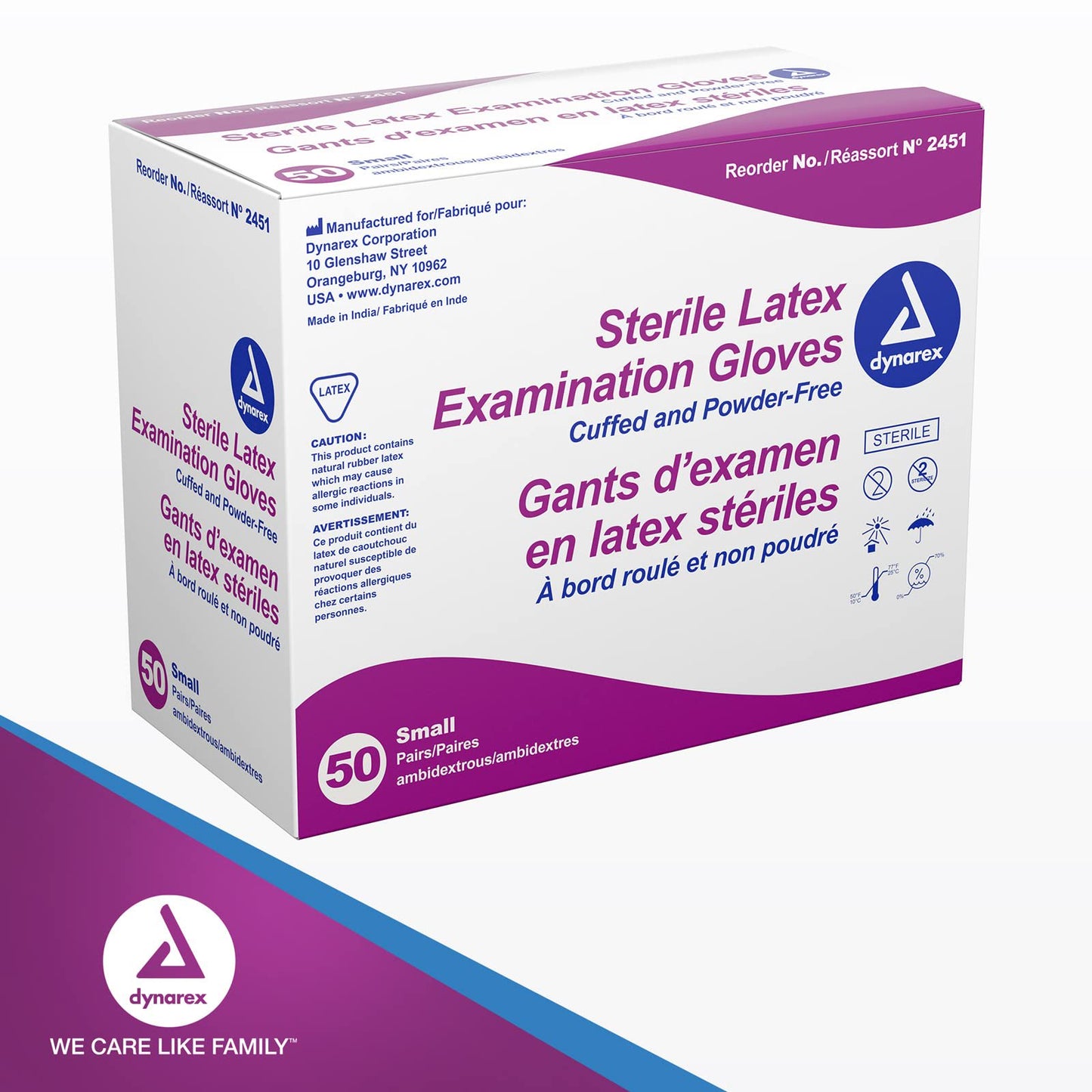 Dynarex Sterile Disposable Latex Exam Gloves, Powder-Free, Sterilely Packaged in Pairs, Medical and Healthcare Use, Bisque, Small, 1 Box of 50 Pairs