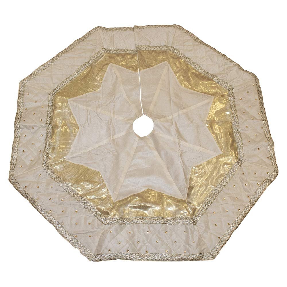 Kurt Adler Tree Skirt with Quilted Border, 52-Inch, Ivory