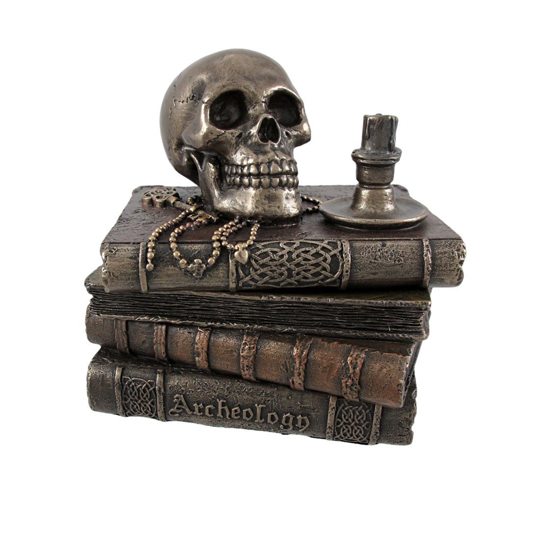 Veronese Design 4 3/4 Inch Wizard's Study Books And Skull Trinket Secrect Stash Box Resin Sculpture Bronze Finish