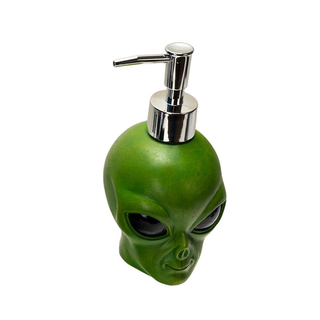 Pacific Giftware Green Alien Head Soap or Lotion Dispenser Sci-Fi Novelty Bathroom Accessory with Silver Pump Fun Outer Space Decor for Kitchen or Bathroom UFO-Themed Polyresin Home Decoration 6.5''H