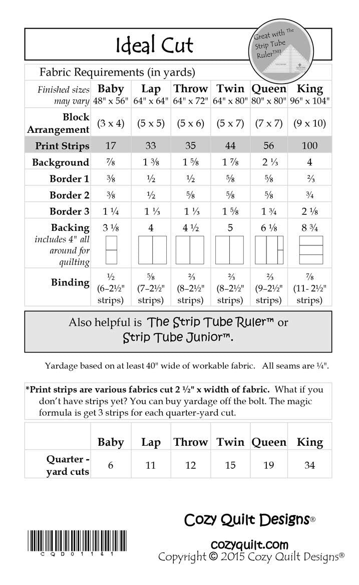 Cozy Quilt Designs 'Strip Club' Pattern - Ideal Cut (Includes Instructions for six Project Sizes)