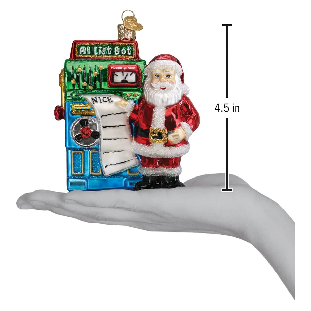 Old World Christmas Santa's AI List Bot Glass Blown Ornament for Christmas Tree
