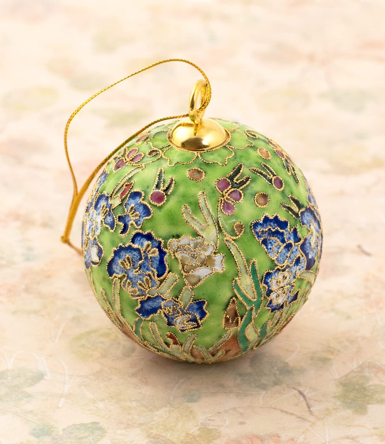Value Arts Handmade Cloisonne Van Gogh Lime Green Irises Ball Ornament
