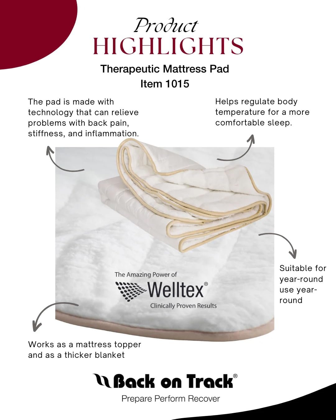 Back on Track Mattress Overlay Pad - Breathable Temperature-Regulating Mattress Protection Topper Cover