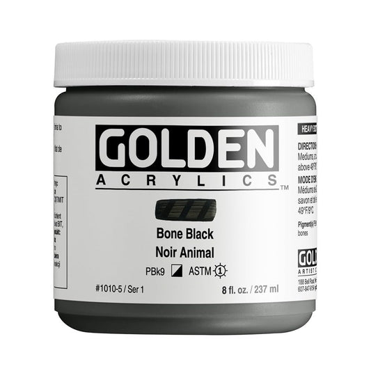 Heavy Body Acrylics by GOLDEN, Bone Black, 8 fl. oz. Jar, Professional Acrylic Paint, Semi-Opaque