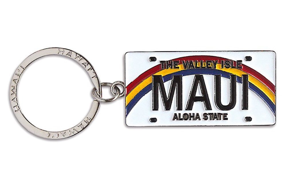 Welcome to the Islands Hawaiiana Keychain Metal License Plate Maui