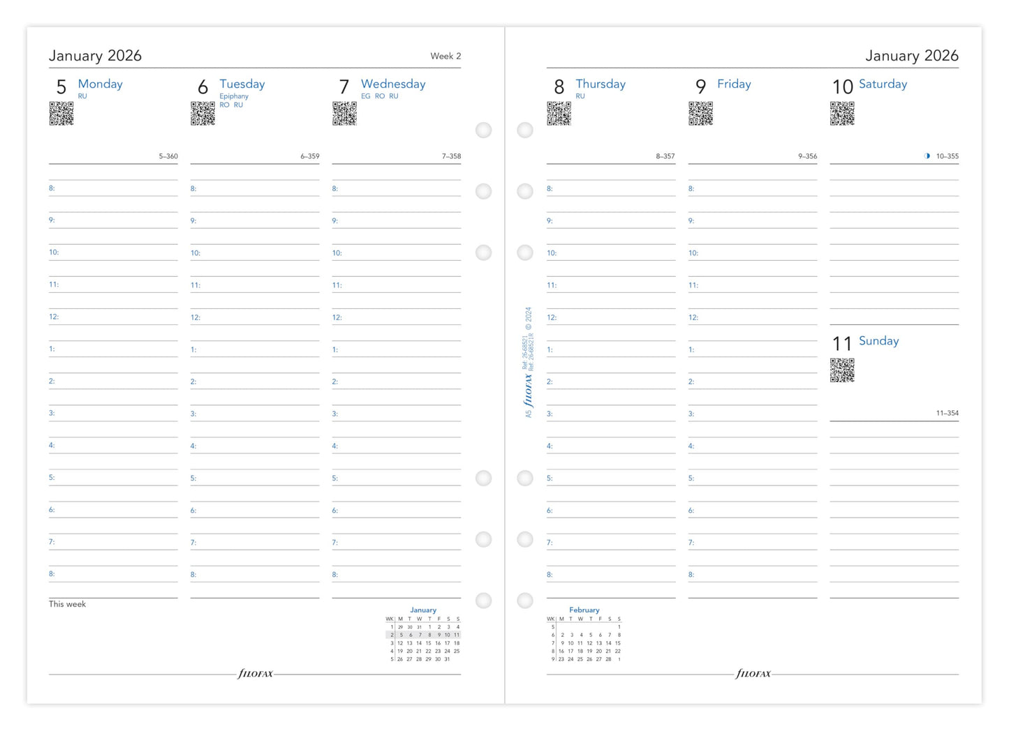 Filofax A5 Week on two pages column format English 2026 diary 26-68521