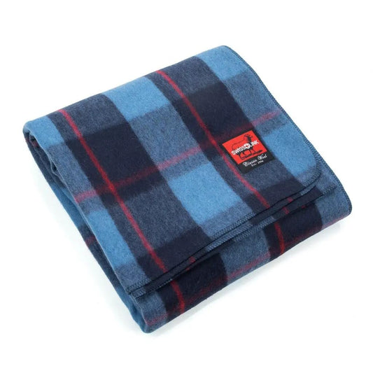 swiss link Military Surplus 90 x 62 Inch Insulating Indoor Outdoor Stain, Flame, and Water Resisting Classic Wool Plaid Washable Blanket, Sky Blue