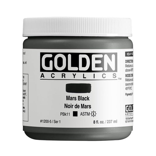 GOLDEN Heavy Body Acrylics, Mars Black, 8 fl. oz. Jar, Professional Acrylic Paint, Opaque