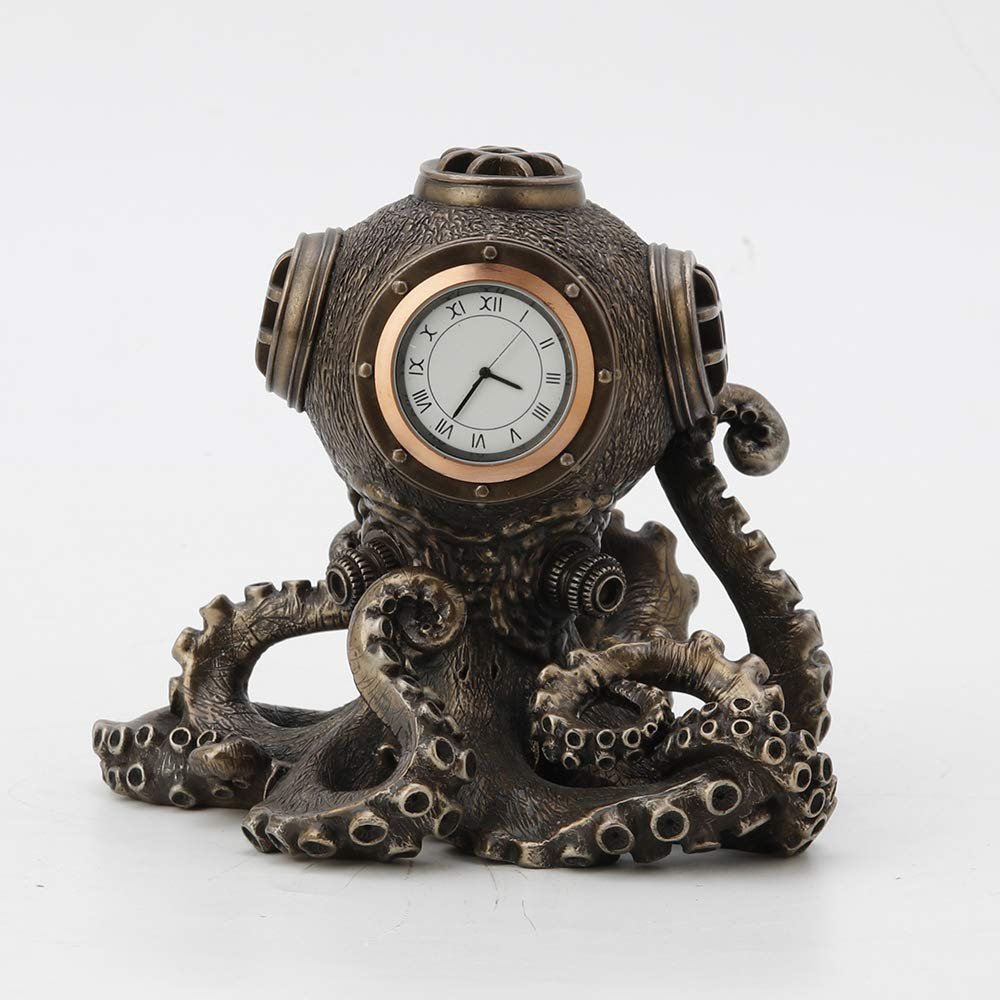 Veronese Design 5.2 Inch Steampunk Octopus Diving Bell Clock Men's Gift Cold Cast Bronzed Resin Statue