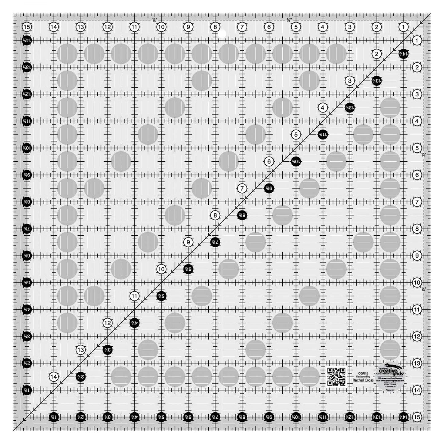 Creative Grids Quilt Ruler 15-1/2in x 15-1/2in Square – CGR15 – Made in USA, Non-Slip Grip Acrylic Quilting, Sewing, Crafting, Patchwork Ruler for Measuring & Cutting Fabric